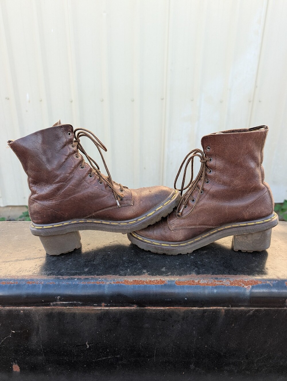 Vintage Dr Martens Lace Up Block Chunky Heel Made In England Granny 90s Size 6